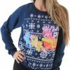 Mighty Fine My Little Pony Group Sleigh Ride Snowflakes Juniors Navy Sweatshirt Sweaters & Sweatshirts