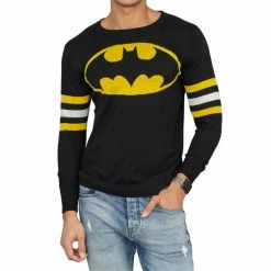 Bioworld Batman Logo Knitted Sweatshirt With Striped Sleeves Sweaters & Sweatshirts