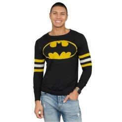 Bioworld Batman Logo Knitted Sweatshirt With Striped Sleeves Sweaters & Sweatshirts