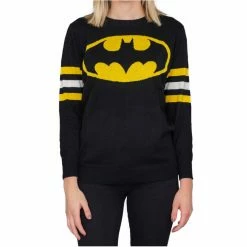 Bioworld Batman Logo Knitted Sweatshirt With Striped Sleeves Sweaters & Sweatshirts