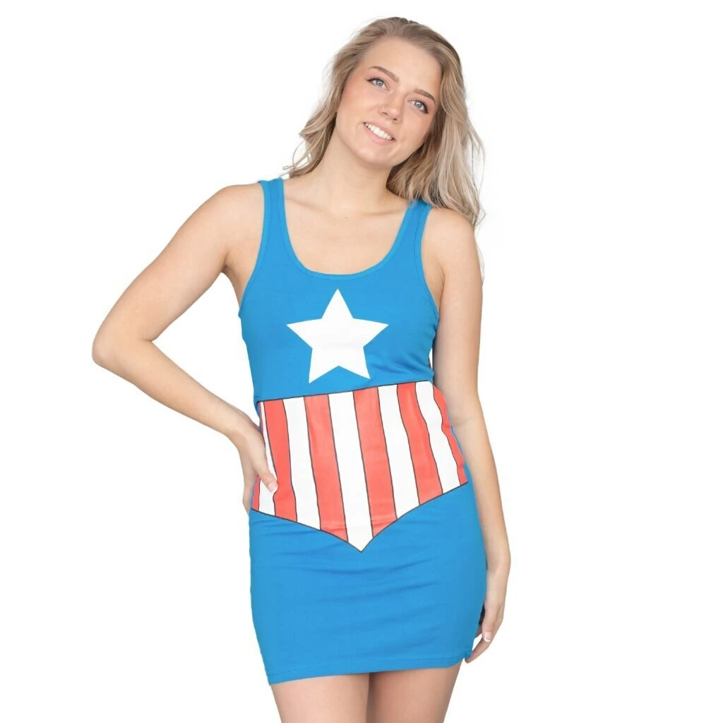 Trevco Captain America Blue Tunic Tank Dress Dresses / Leggings 5 Trevco Captain America Blue Tunic Tank Dress Dresses / Leggings