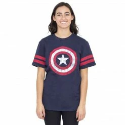 Trevco Captain America Distressed Shield Striped Sleeves T-shirt