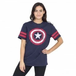 Trevco Captain America Distressed Shield Striped Sleeves T-shirt