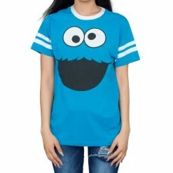 Bioworld Cookie Monster Face With Striped Seeves T-shirt Shirts / Tops