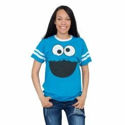 Bioworld Cookie Monster Face With Striped Seeves T-shirt Shirts / Tops
