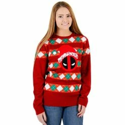 Mighty Fine Deadpool Santa Hat Stripes Ugly Christmas Sweater Sweaters & Sweatshirts