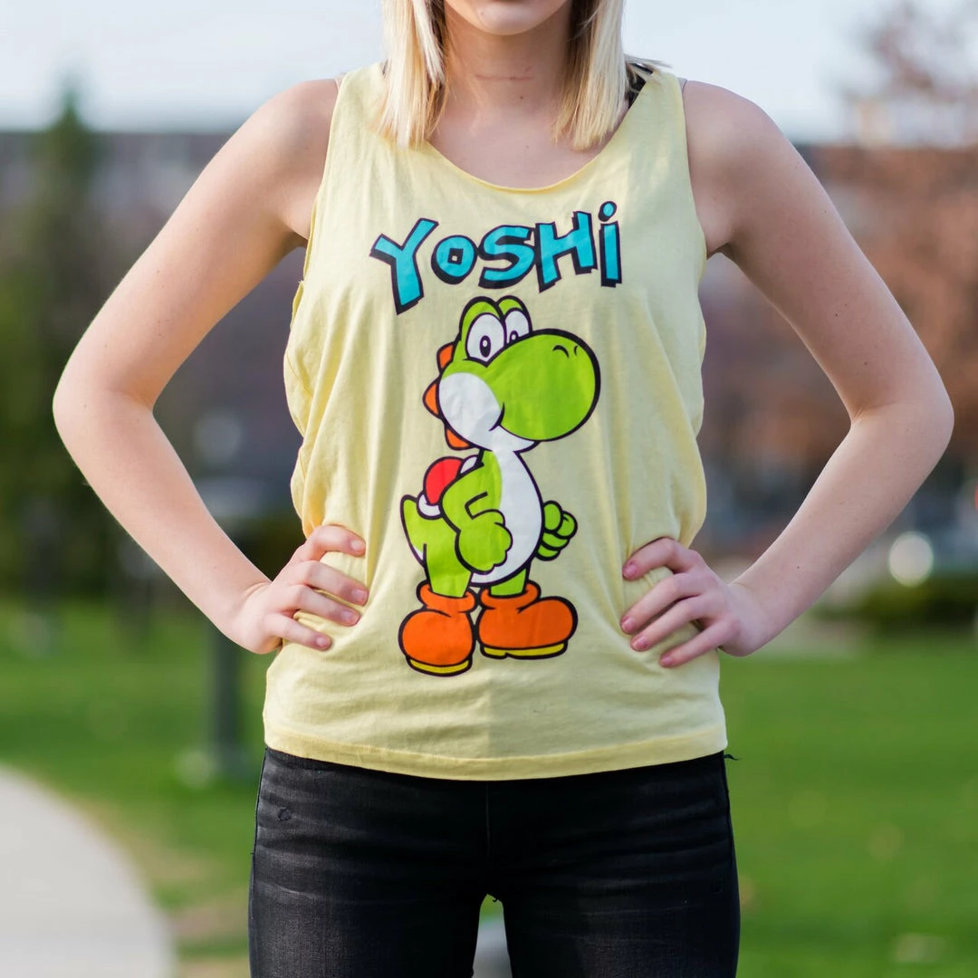 Freeze Yoshi Yellow Thin-Cut Tank Top With Open Braided Racerback Back Tank Tops 4 Freeze Yoshi Yellow Thin-Cut Tank Top With Open Braided Racerback Back Tank Tops