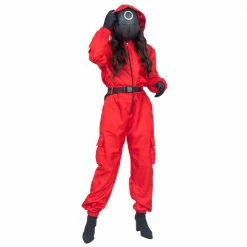 Costume Agent Squid Costume Red Jumpsuit With Mask Belt And Gloves Halloween Cosplay Squid Game