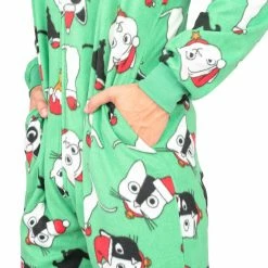 TVStoreOnline Christmas Cat Pajamas Cozy Fair Isle Union Suit Adult Green Jumpsuit
