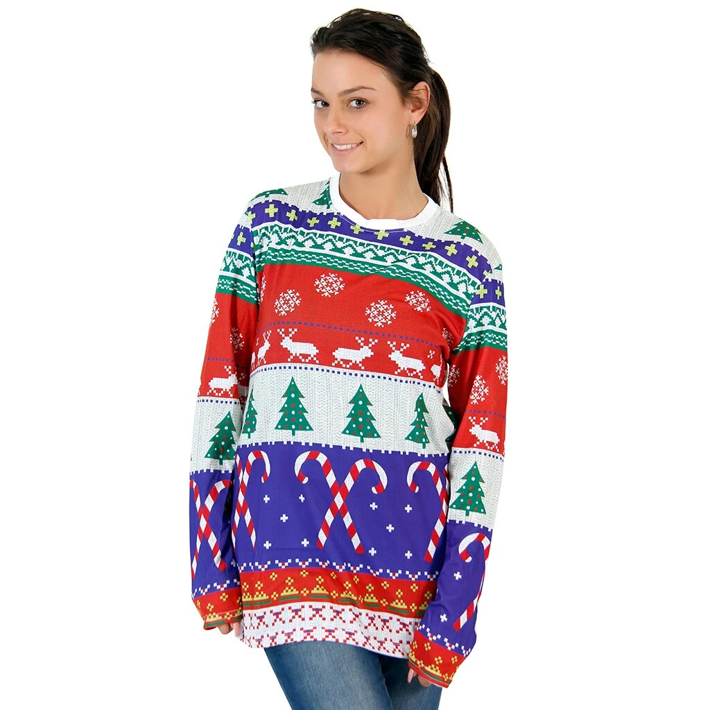 Costume Agent Festive Candy Canes Pattern Ugly Christmas T-Shirt 3 Costume Agent Festive Candy Canes Pattern Ugly Christmas T-Shirt