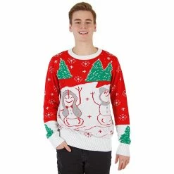 Costume Agent Ugly Christmas Sweater Snowman & Trees With Flashing Lights