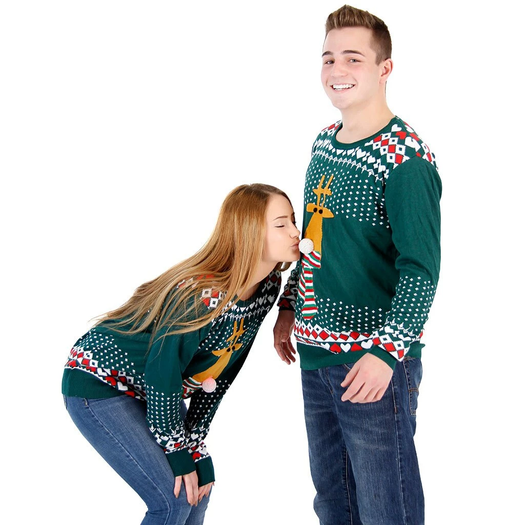 Costume Agent Sweaters & Sweatshirts Ugly Christmas Sweater Flashing Nose Reindeer Sweater 6 Costume Agent Sweaters & Sweatshirts Ugly Christmas Sweater Flashing Nose Reindeer Sweater