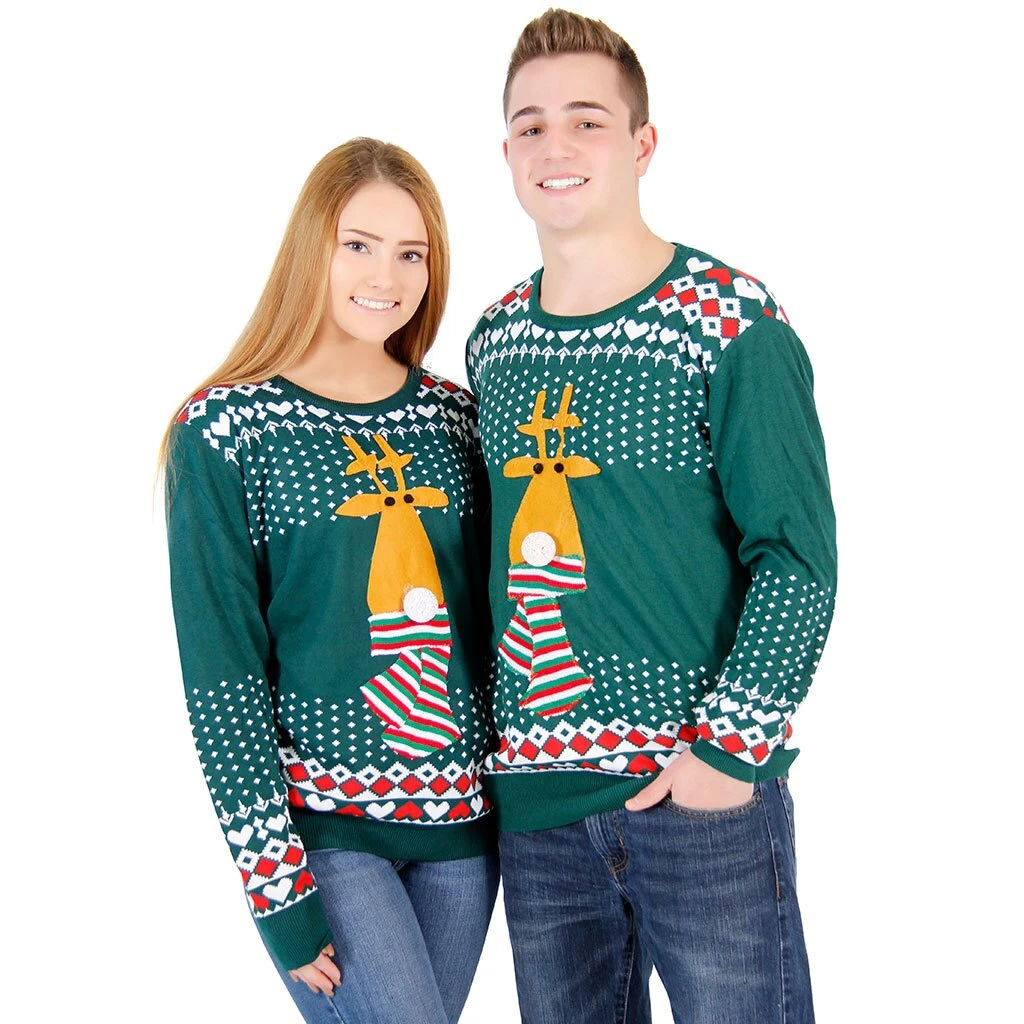 Costume Agent Sweaters & Sweatshirts Ugly Christmas Sweater Flashing Nose Reindeer Sweater 5 Costume Agent Sweaters & Sweatshirts Ugly Christmas Sweater Flashing Nose Reindeer Sweater