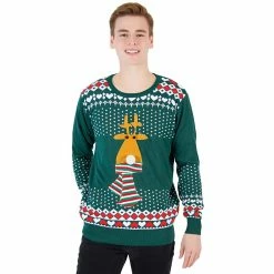 Costume Agent Sweaters & Sweatshirts Ugly Christmas Sweater Flashing Nose Reindeer Sweater