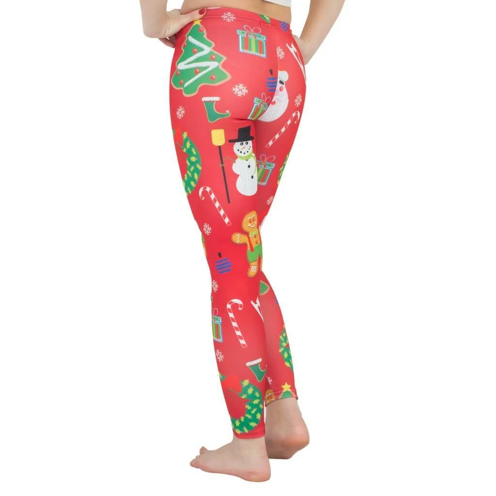 Costume Agent Holiday Symbols All Over Red Ugly Christmas Leggings 4 Costume Agent Holiday Symbols All Over Red Ugly Christmas Leggings