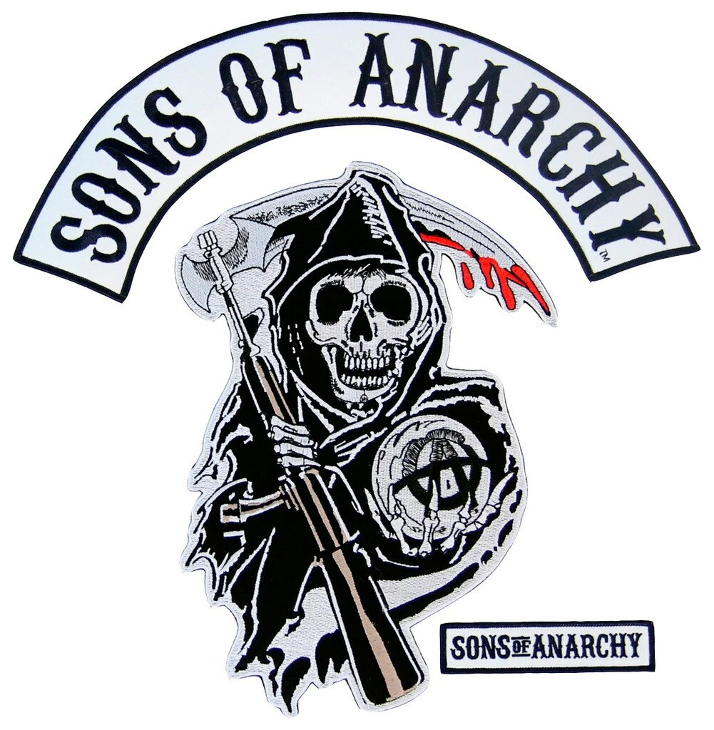 Piston Clothing Sons Of Anarchy Text And Arched Reaper Logo Patch Set Action / Drama 3 Piston Clothing Sons Of Anarchy Text And Arched Reaper Logo Patch Set Action / Drama