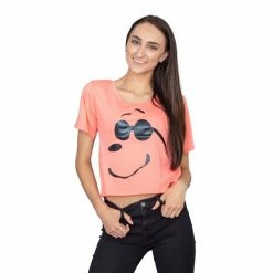 Mighty Fine Joe Cool Snoopy Cropped Peach T-shirt