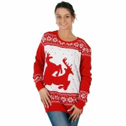 Costume Agent Sweaters & Sweatshirts Ugly Christmas Sweater Two Big Humping Reindeer Sweater