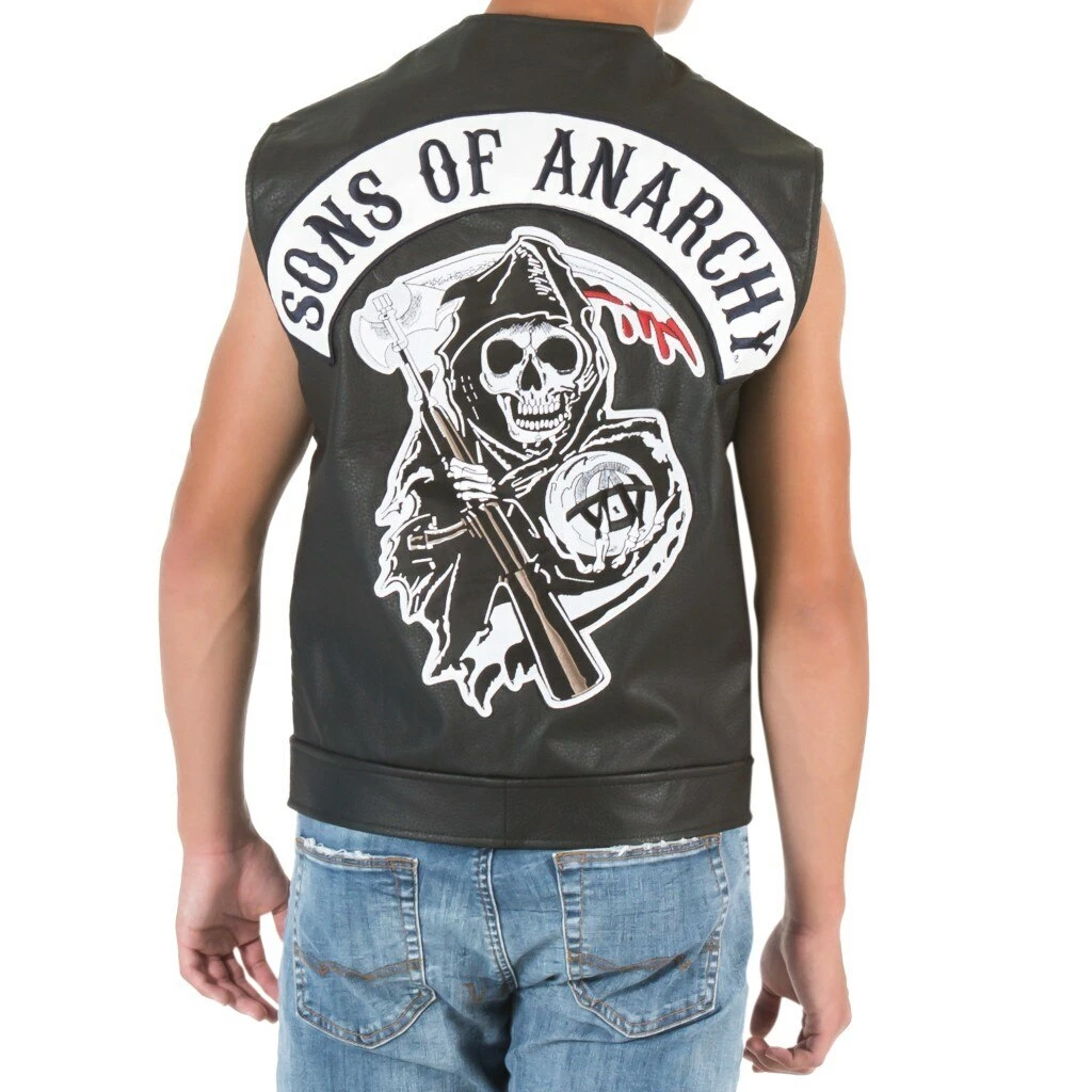 Piston Clothing Sweaters & Sweatshirts SOA Black Leather Highway Biker Vest 3 Piston Clothing Sweaters & Sweatshirts SOA Black Leather Highway Biker Vest