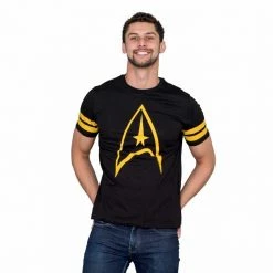 Mighty Fine Star Trek Emblem Striped Sleeves T-Shirt Shirts / Tops