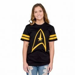 Mighty Fine Star Trek Emblem Striped Sleeves T-Shirt Shirts / Tops