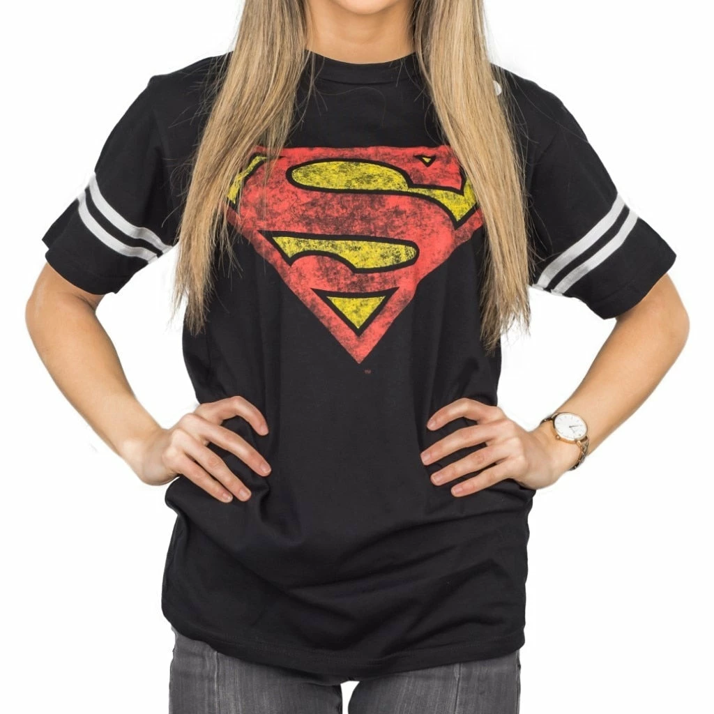 Kids Republic Superman Distressed Logo With Striped Sleeves T-shirt 3 Kids Republic Superman Distressed Logo With Striped Sleeves T-shirt
