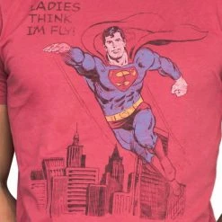 Junk Food Superman Ladies Think I'm Fly Vintage Inspired Lava T-shirt