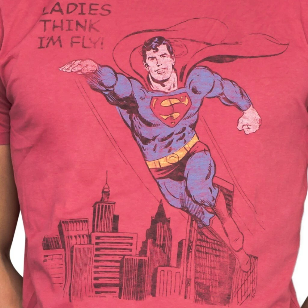 Junk Food Superman Ladies Think I'm Fly Vintage Inspired Lava T-shirt 4 Junk Food Superman Ladies Think I'm Fly Vintage Inspired Lava T-shirt