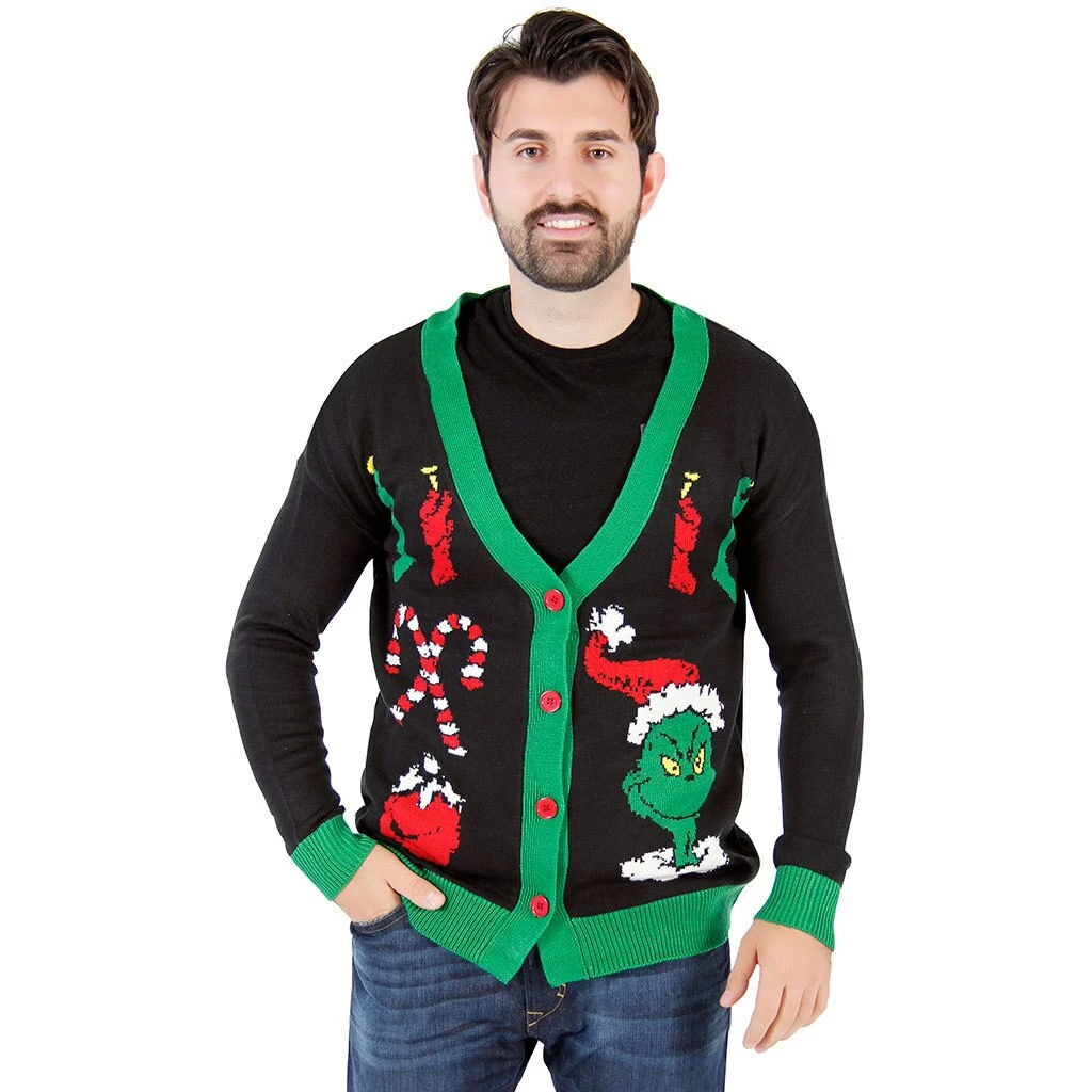 Junk Food Sweaters & Sweatshirts The Grinch Ugly Christmas Cardigan Sweater 3 Junk Food Sweaters & Sweatshirts The Grinch Ugly Christmas Cardigan Sweater