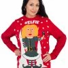 Costume Agent #Elfie Hashtag Women's Elf With Snowflakes Christmas Sweater 1 Costume Agent #Elfie Hashtag Women's Elf With Snowflakes Christmas Sweater