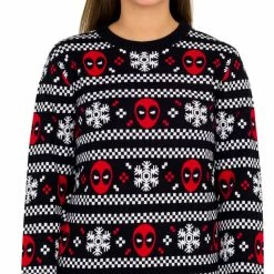 Mighty Fine Deadpool Holiday Snow Stripes Ugly Christmas Sweater Sweaters & Sweatshirts