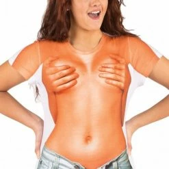 Faux Real Shirts / Tops Womens Faux Hands Over Chest Short Sleeve Tee