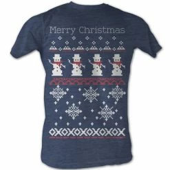 American Classics Men's Shirts Merry Christmas Snowmen And Snowflakes 8-Bit Adult Navy T-shirt