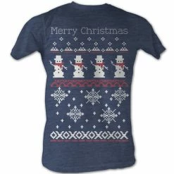 American Classics Men's Shirts Merry Christmas Snowmen And Snowflakes 8-Bit Adult Navy T-shirt