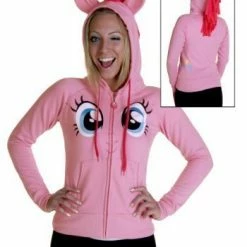 Mighty Fine Pinkie Pie Face Juniors Pink Costume Hoodie With Mane Animation