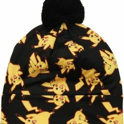 Bioworld Beanies Pikachu Pattern Black Pom Beanie