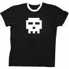 Art Box Pixel Skull Adult Black With White Ringers T-shirt