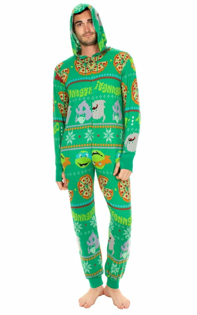 Underboss Pajamas / Underwear TMNT Pizza All Over Hooded One Piece Pajama