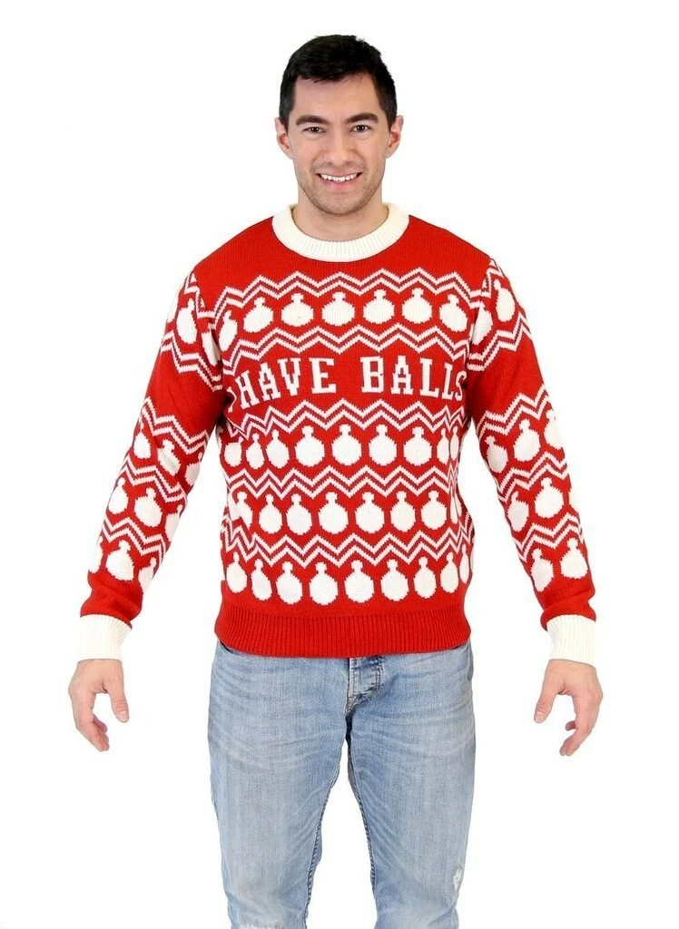 Costume Agent I Have Balls Ornament Pattern Adult Red Sweater 3 Costume Agent I Have Balls Ornament Pattern Adult Red Sweater