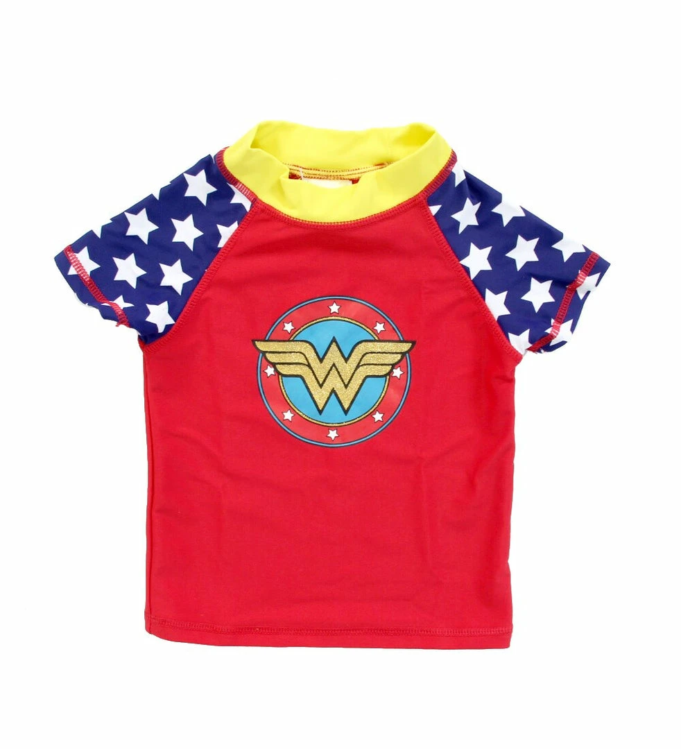 Ingear Fashions Wonder Woman Shield Logo Short Sleeve Rash Guard Swimsuits / Shorts 3 Ingear Fashions Wonder Woman Shield Logo Short Sleeve Rash Guard Swimsuits / Shorts